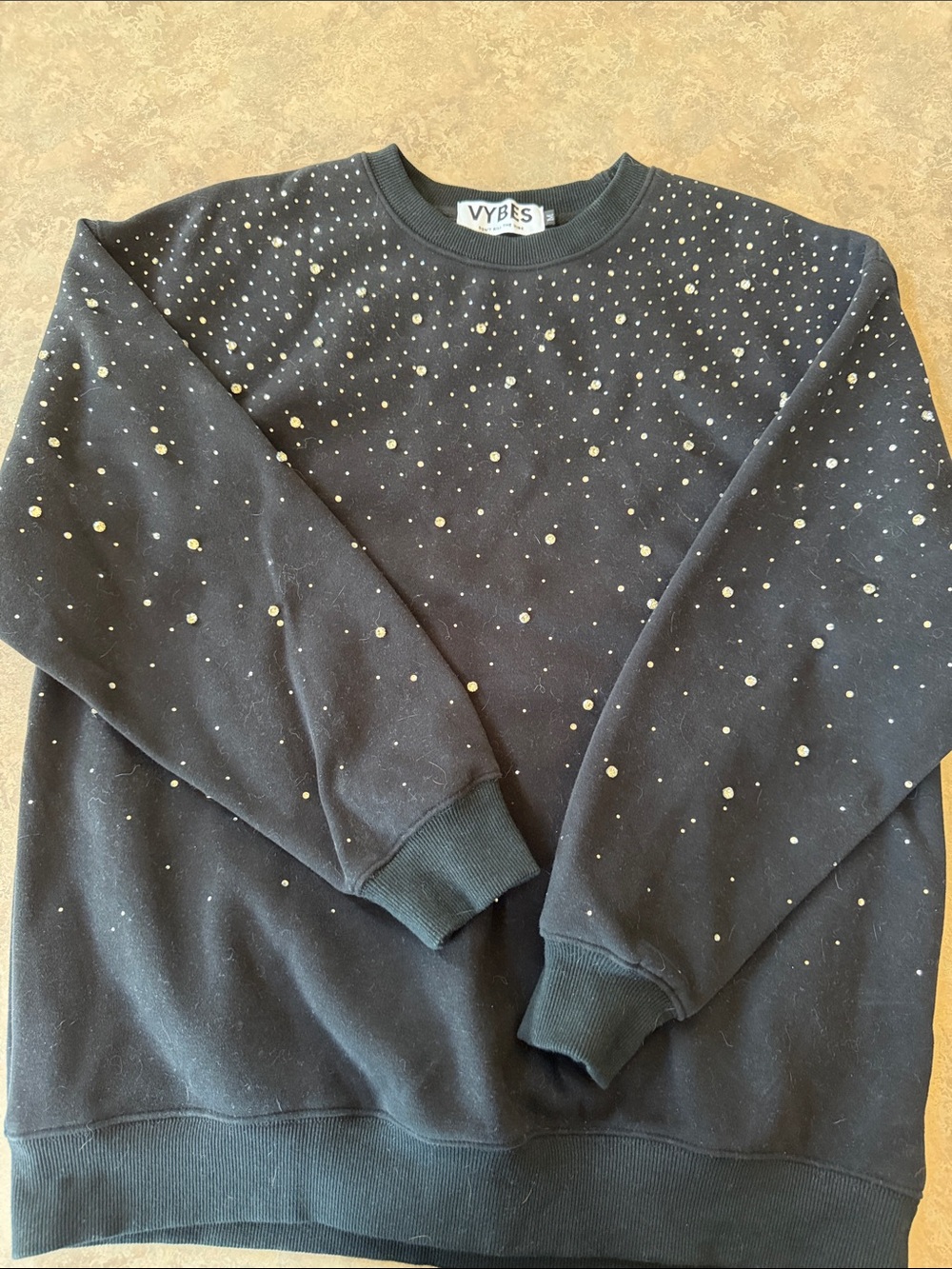 Unisex Black Sweatshirt with Rhinestones Embellishment - NWOT